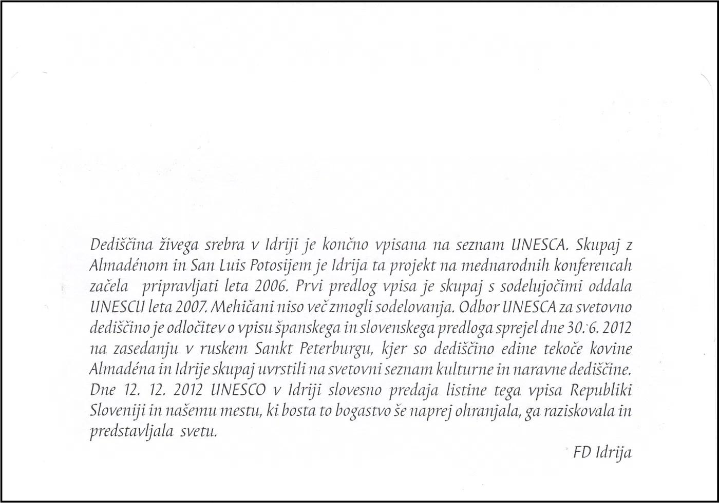 DEDIŠČINA ŽIVEGA SREBRANA SEZNAMU UNESCA